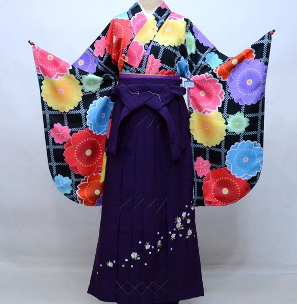  two shaku sleeve kimono hakama full set 100 flower .. black ground kimono height is dressing ... short hakama modification possibility graduation ceremony new goods ( stock ) cheap rice field shop NO31786