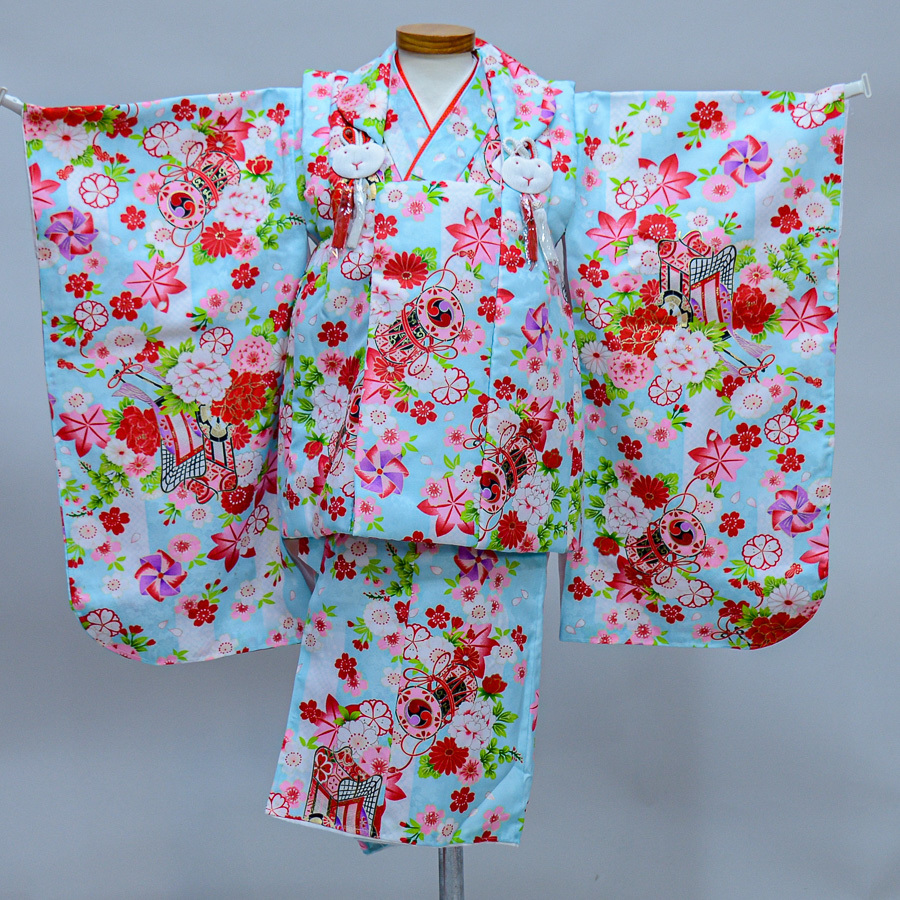  "Семь, пять, три" три лет женщина . кимоно hifu предмет полный комплект 100 цветок ..... бледно-голубой 3 лет 3 лет три лет девочка праздничная одежда новый товар ( АО ) дешево рисовое поле магазин NO38308