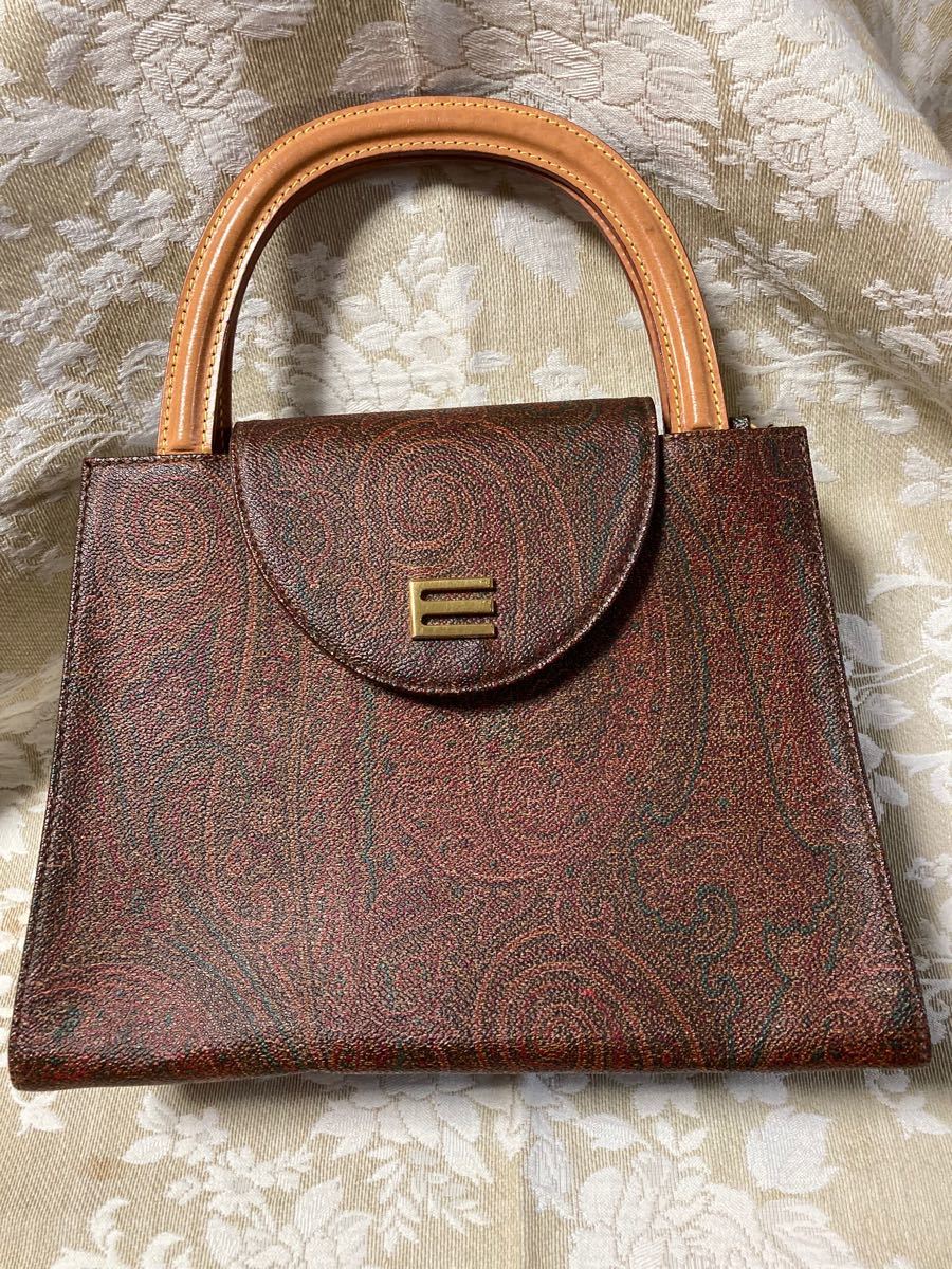 ETRO 希少 ハンドバッグ 2way Eロゴ PVC レザー ペイズリー柄
