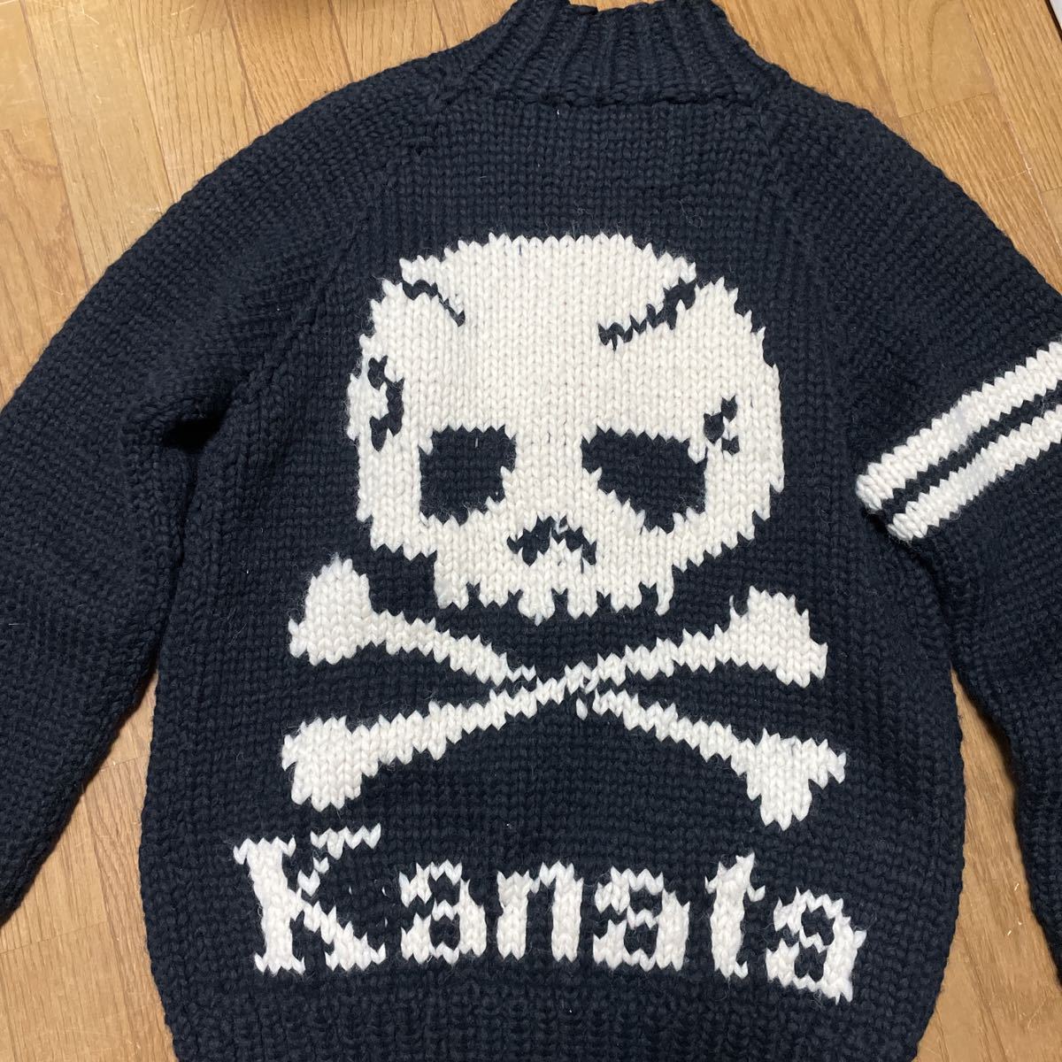 スカル柄 Kanata カナダ製カウチンセーターメンズカナタ黒ブラック ニット 古着 ビンテージ ドクロ ガイコツ スカルボーン 90'