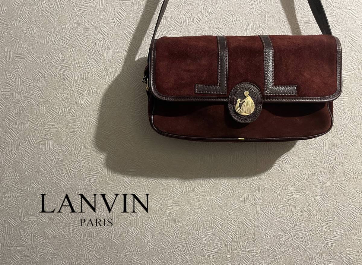 ◯ イタリア製 Vintage LANVIN スウェード レザー ショルダー バッグ / ランバン ヌバック ブラウン OLD Ladies #Sirchive