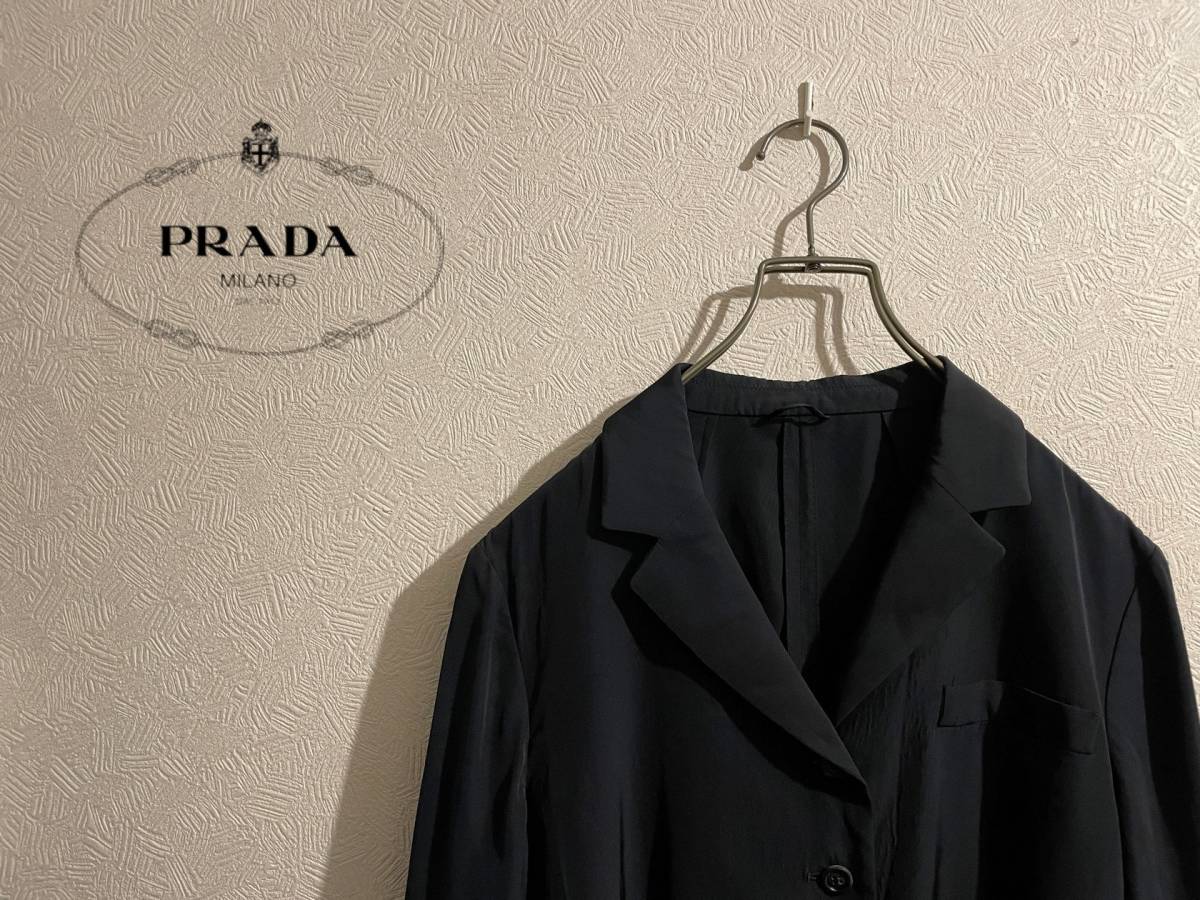 ◯ イタリア製 PRADA レイヤード カフス レーヨン テーラード ジャケット / プラダ アンコン イージー ブラック 黒 42 Ladies #Sirchive