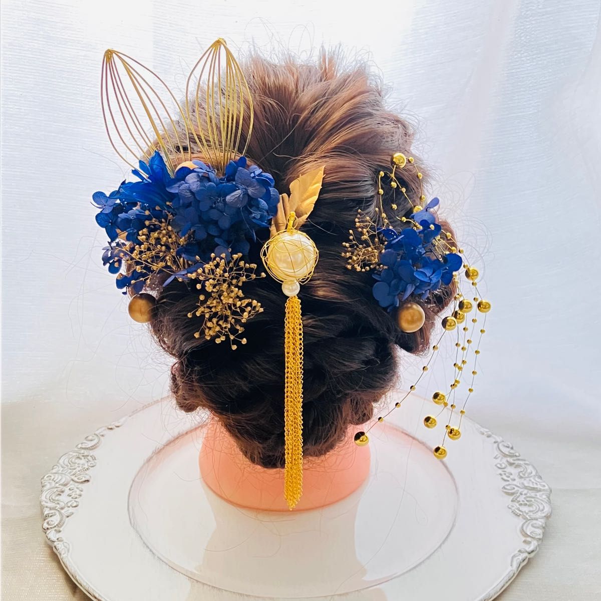 成人式髪飾り プリザーブドフラワーエジプトブルー紫陽花 結婚式卒業式 