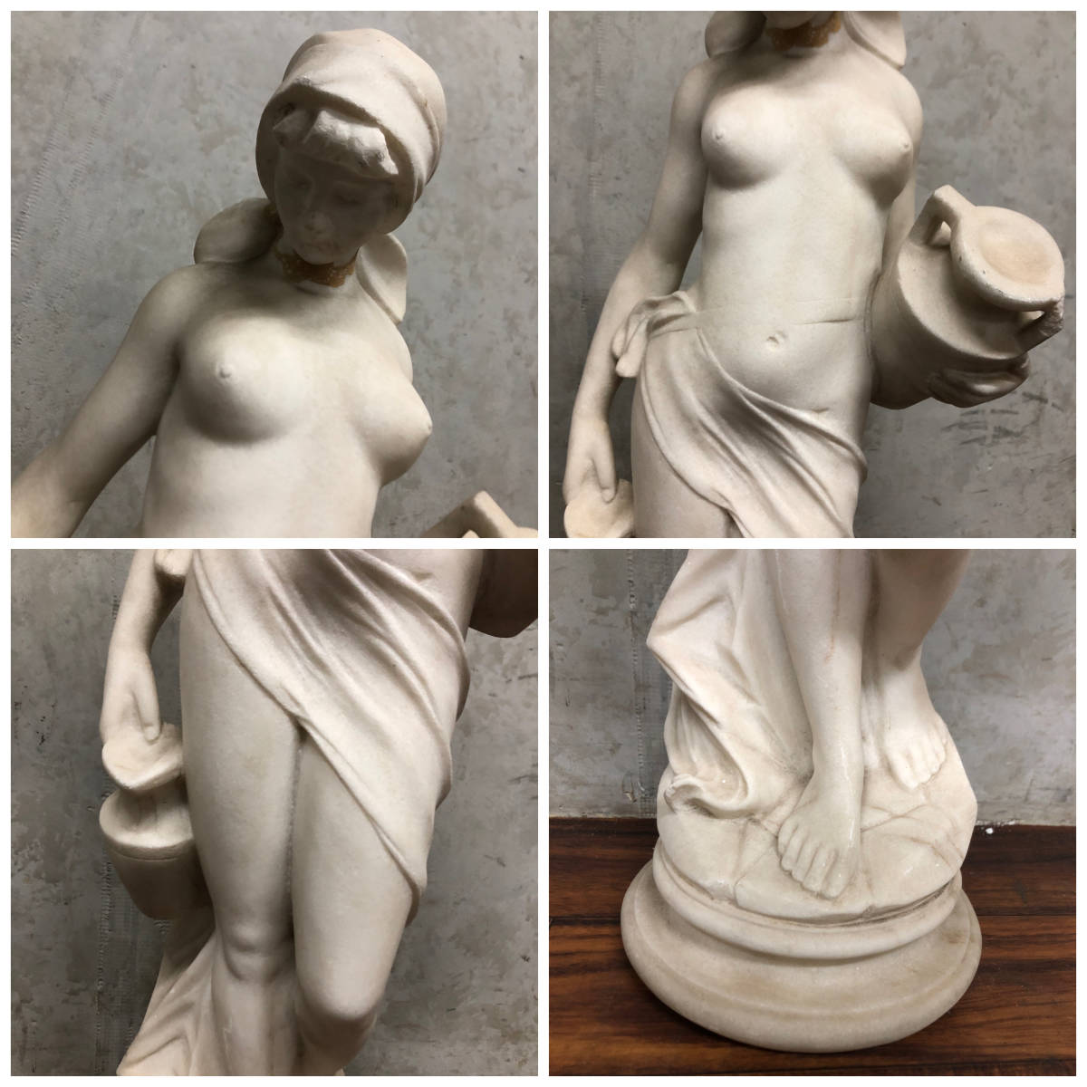 UNY1/79 逸品 大理石彫刻裸婦像 ヴィーナス像 高さ63㎝ 重さ13㎏ 人物像 水を汲む女 ギリシャ神話 ローマ神話 大理石 裸婦 水瓶 彫像