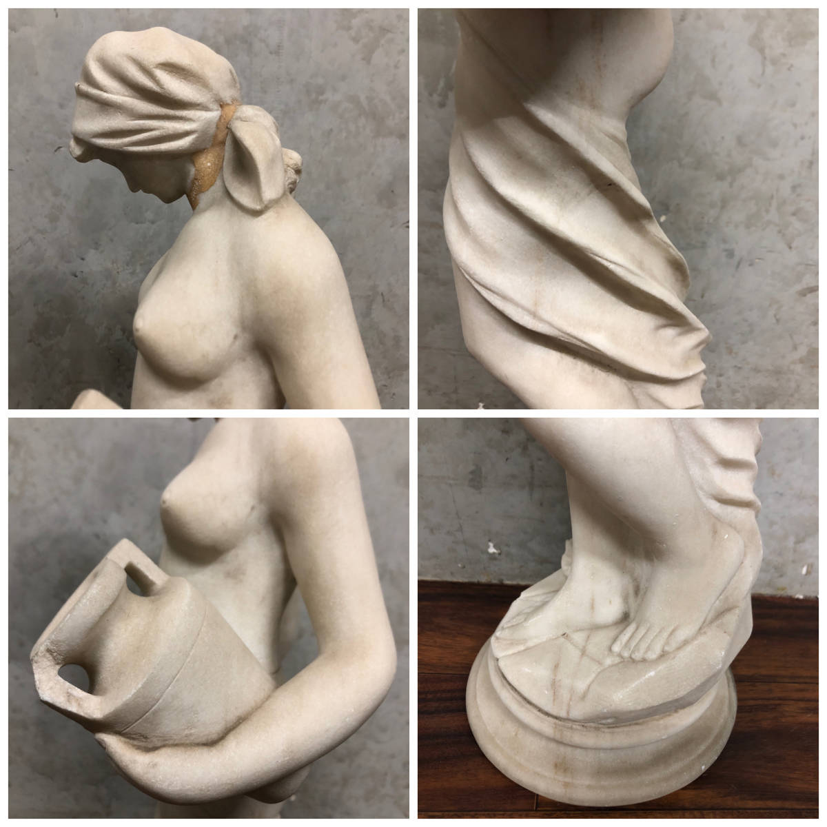 UNY1/79 逸品 大理石彫刻裸婦像 ヴィーナス像 高さ63㎝ 重さ13㎏ 人物像 水を汲む女 ギリシャ神話 ローマ神話 大理石 裸婦 水瓶 彫像