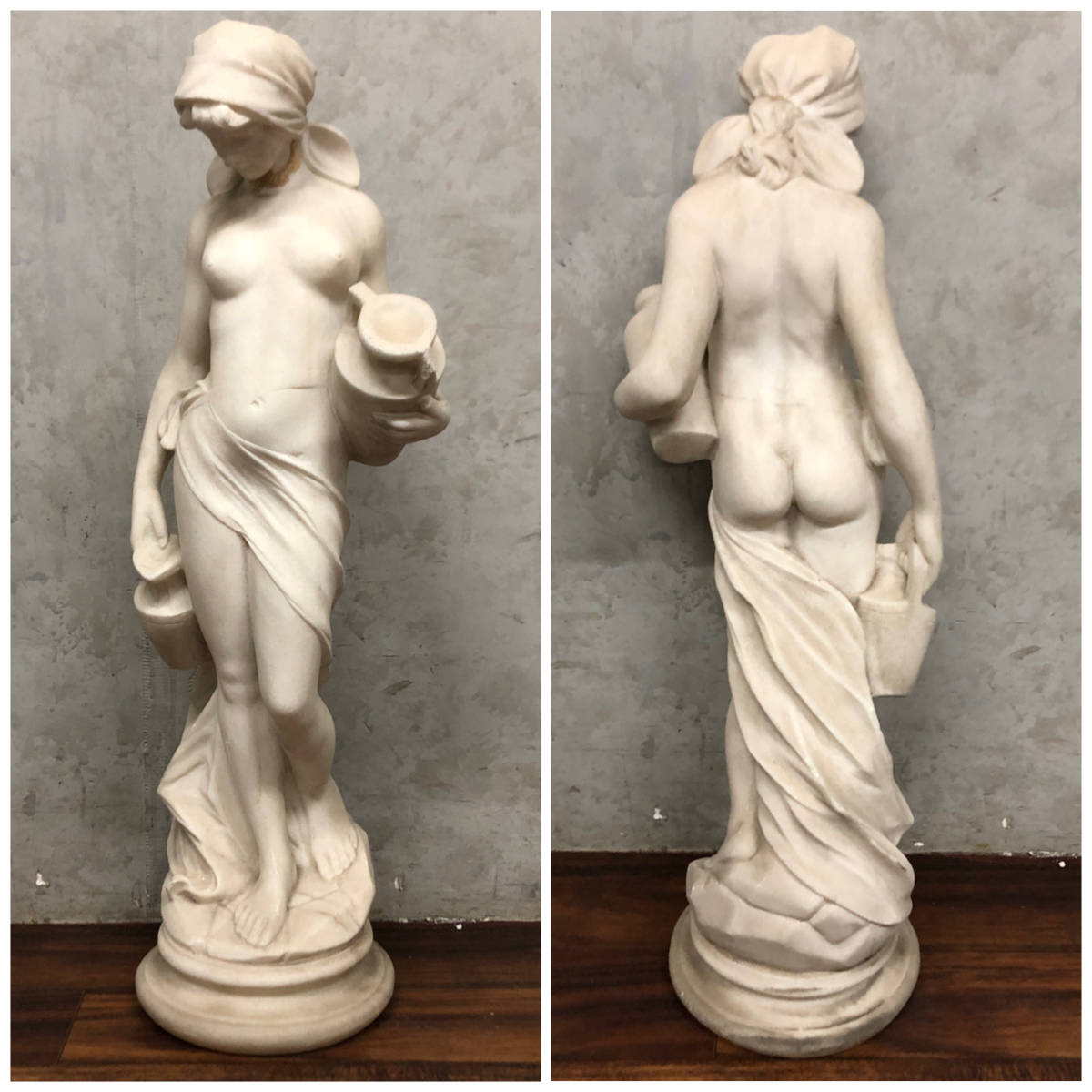 UNY1/79 逸品 大理石彫刻裸婦像 ヴィーナス像 高さ63㎝ 重さ13㎏ 人物像 水を汲む女 ギリシャ神話 ローマ神話 大理石 裸婦 水瓶 彫像