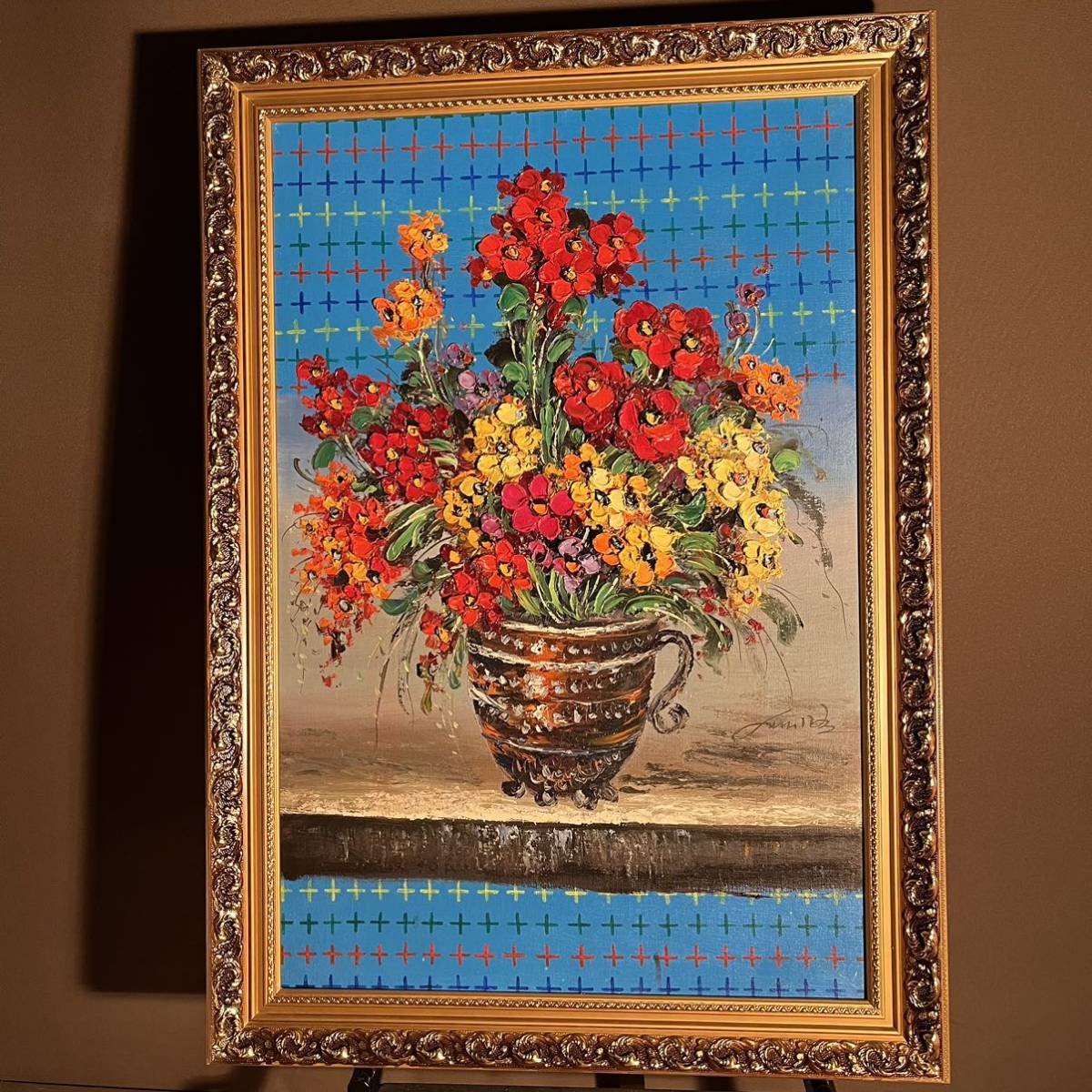 60％OFF】【60％OFF】油絵 専用 透明感のある花瓶のお花 抽象画 絵画 