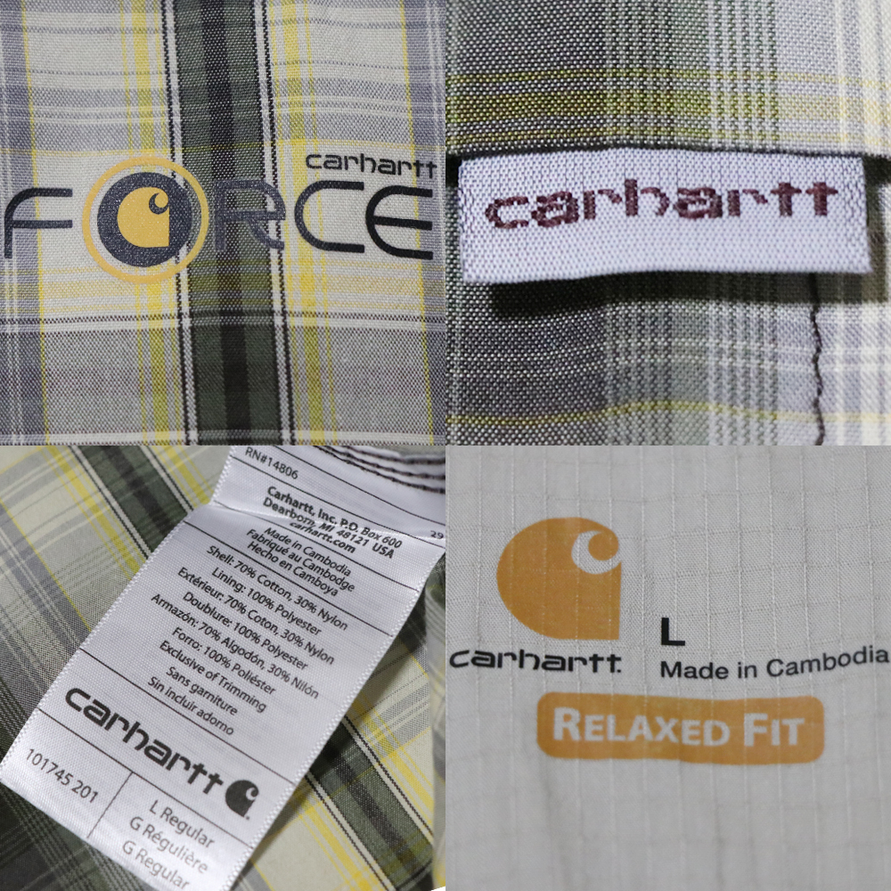 アメリカ購入品 美品 Carhartt カーハート オンブレチェック ボタンダウンシャツ グレー×カーキ系 L_画像10