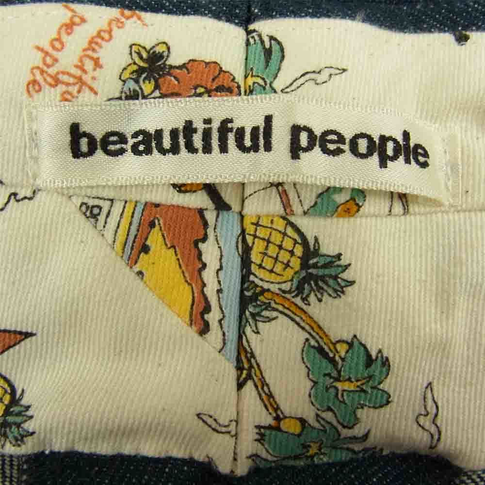 ビューティフルピープル Beautiful People 裏地アロハ 総柄 タック デニム パンツ インディゴブルー系 36【中古】 【即決】_画像3