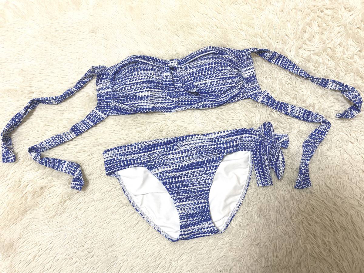 * Lady's swimsuit 9M* Crea vi re[LUA MAR] made in Japan | soft band u bikini * one-side side cord bread : blue 