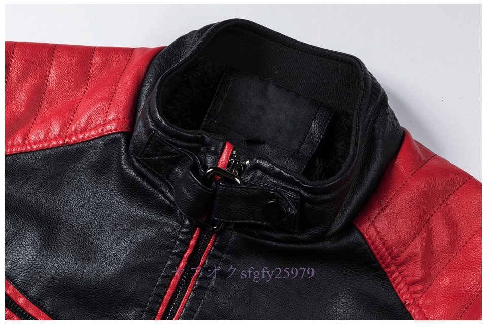 R014新品メンズレザージャケット ライダースジャケット バイクジャケット ジャンパー ブルゾン 皮革ジャケット M~4XL 赤_画像9