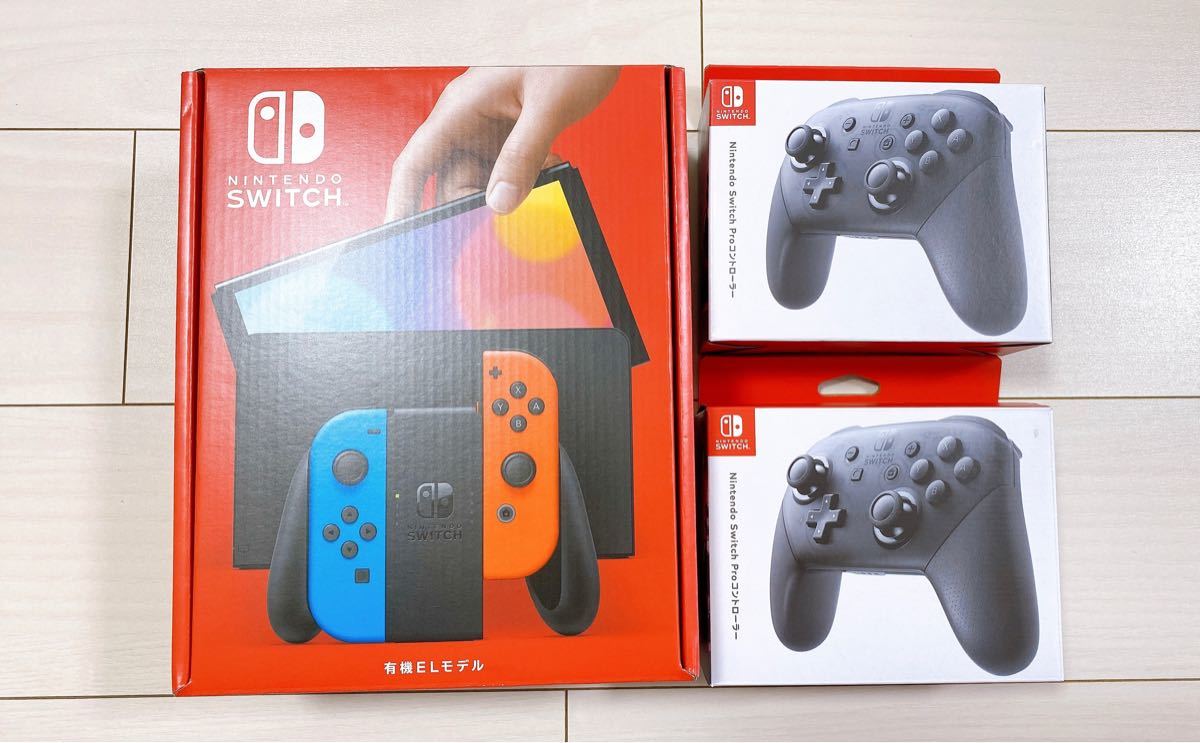 新品未開封Nintendo Switch ネオンブルー ＆proコントローラ2個 全部3