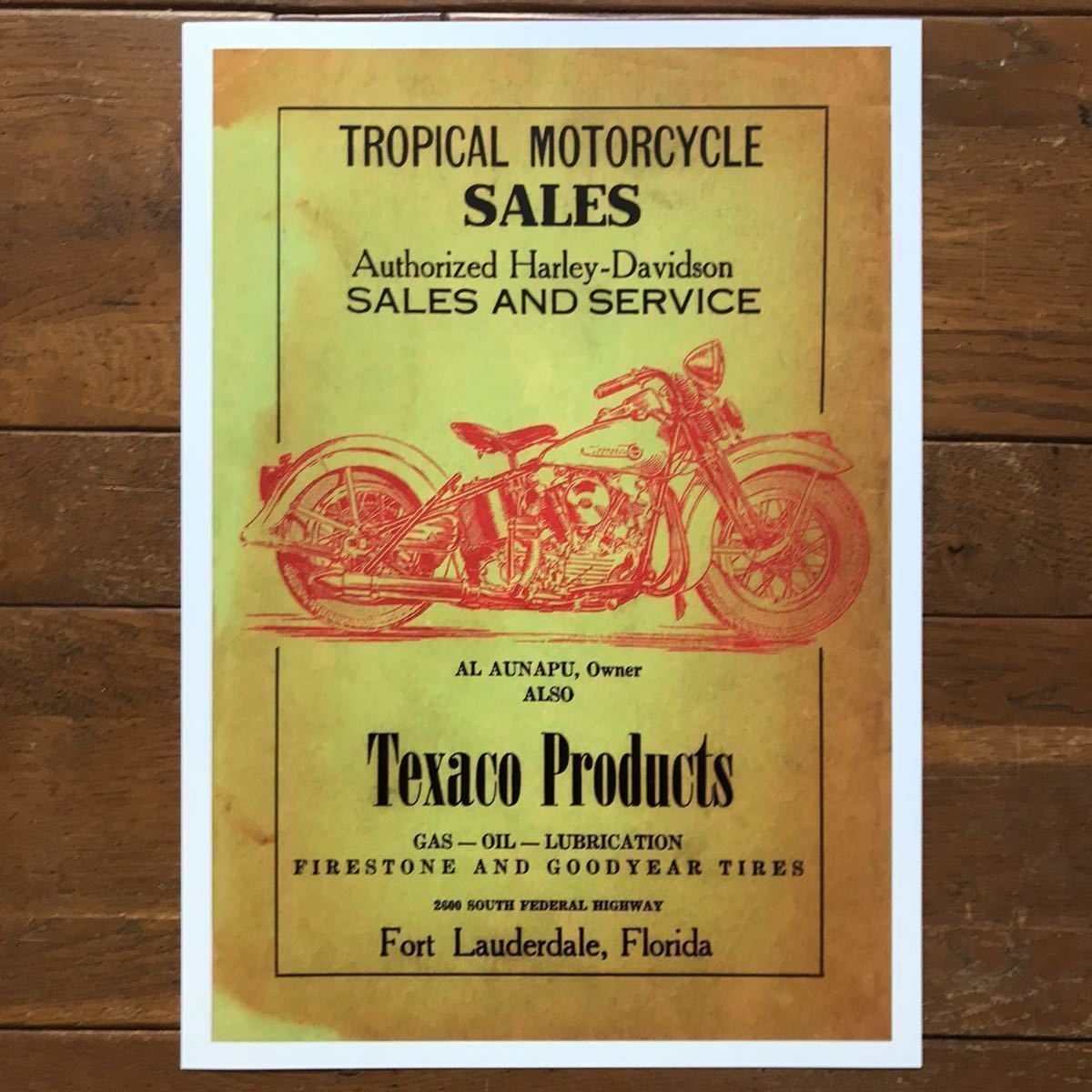 ポスター★1947年 ハーレーダビッドソン Tropical motorcycle sales 広告☆Harley-Davidson/ナックルヘッド_ポスターサイズ：42cm × 29.7cm