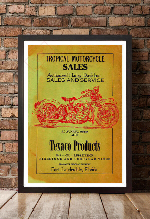 ポスター★1947年 ハーレーダビッドソン Tropical motorcycle sales 広告☆Harley-Davidson/ナックルヘッド_額装イメージ（額は付属しません）