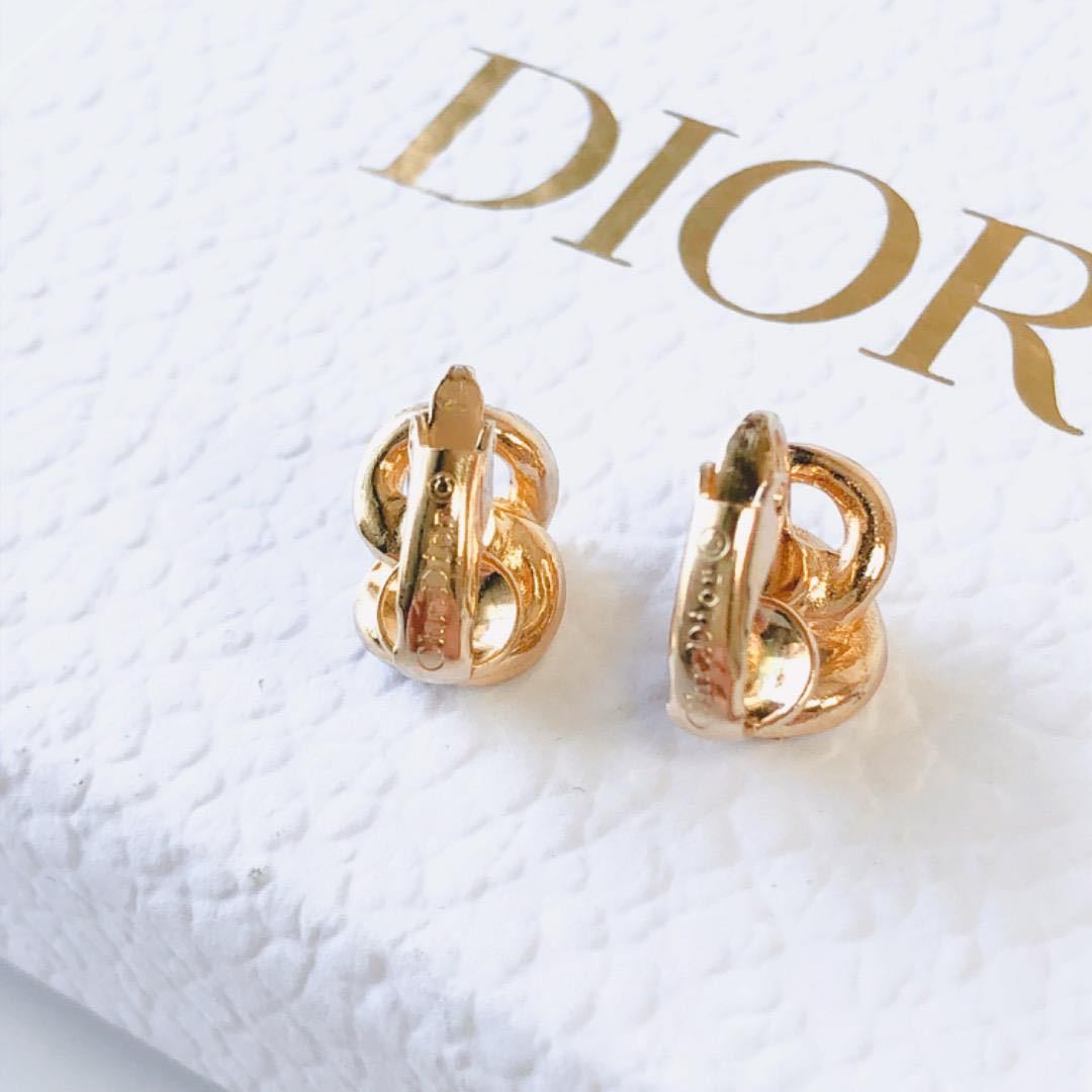 クリスチャンディオール Dior ロゴチェーン イヤリング ストーン フープ