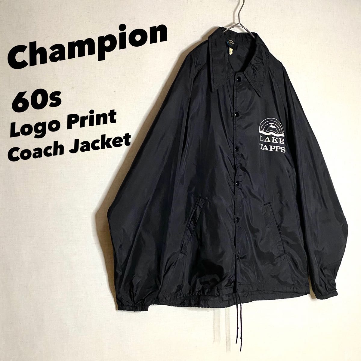 Champion】60年代 黒ランタグ プリントコーチジャケット 黒 希少 Champion】60年代 黒ランタグ プリントコーチジャケット 黒 希少