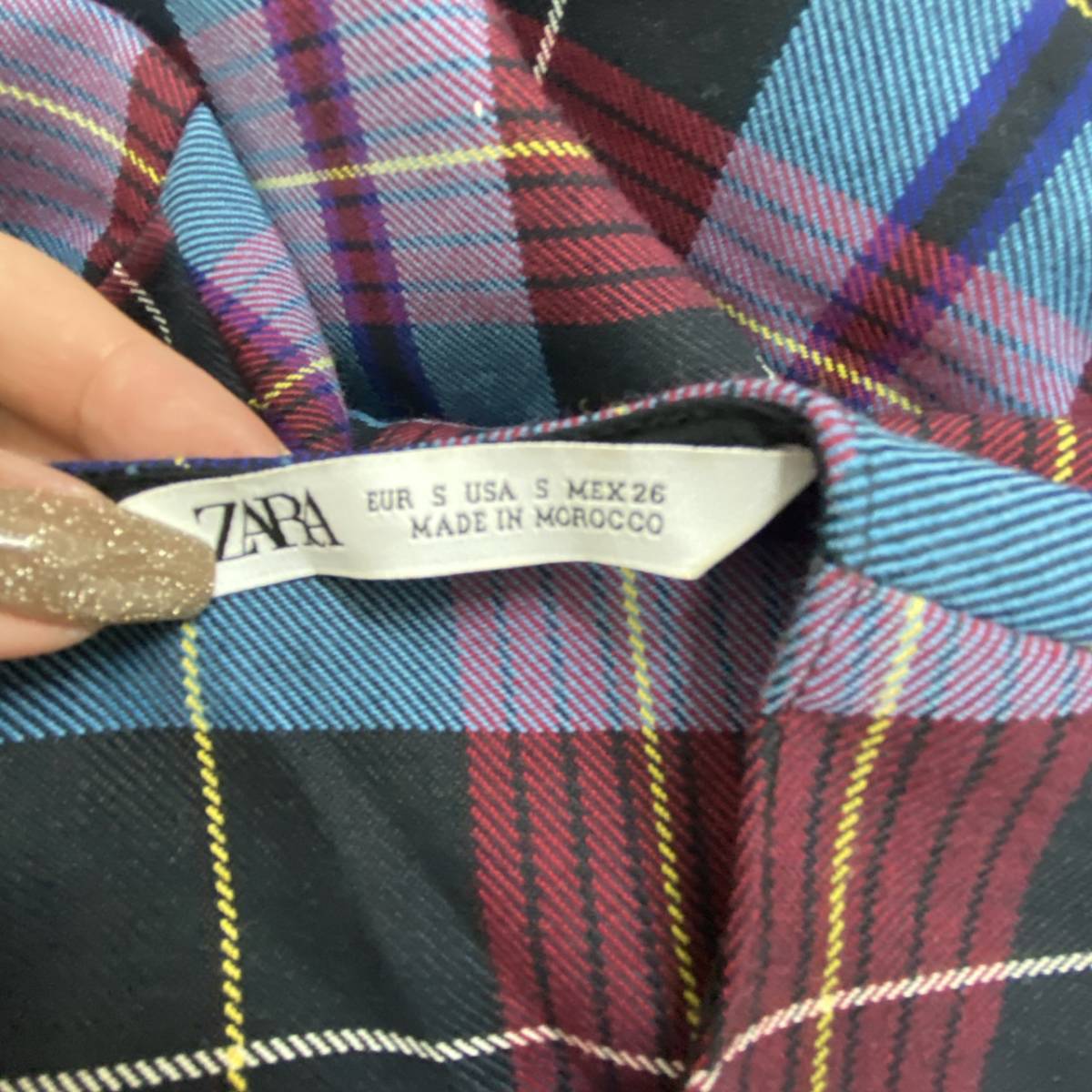 m932 ZARA ザラ チェック柄ワンピース S 丸首 美シルエット レディース ウエストベルト 膝上 ミニスカ 上品 可愛い レトロ風 万能 デート_画像7