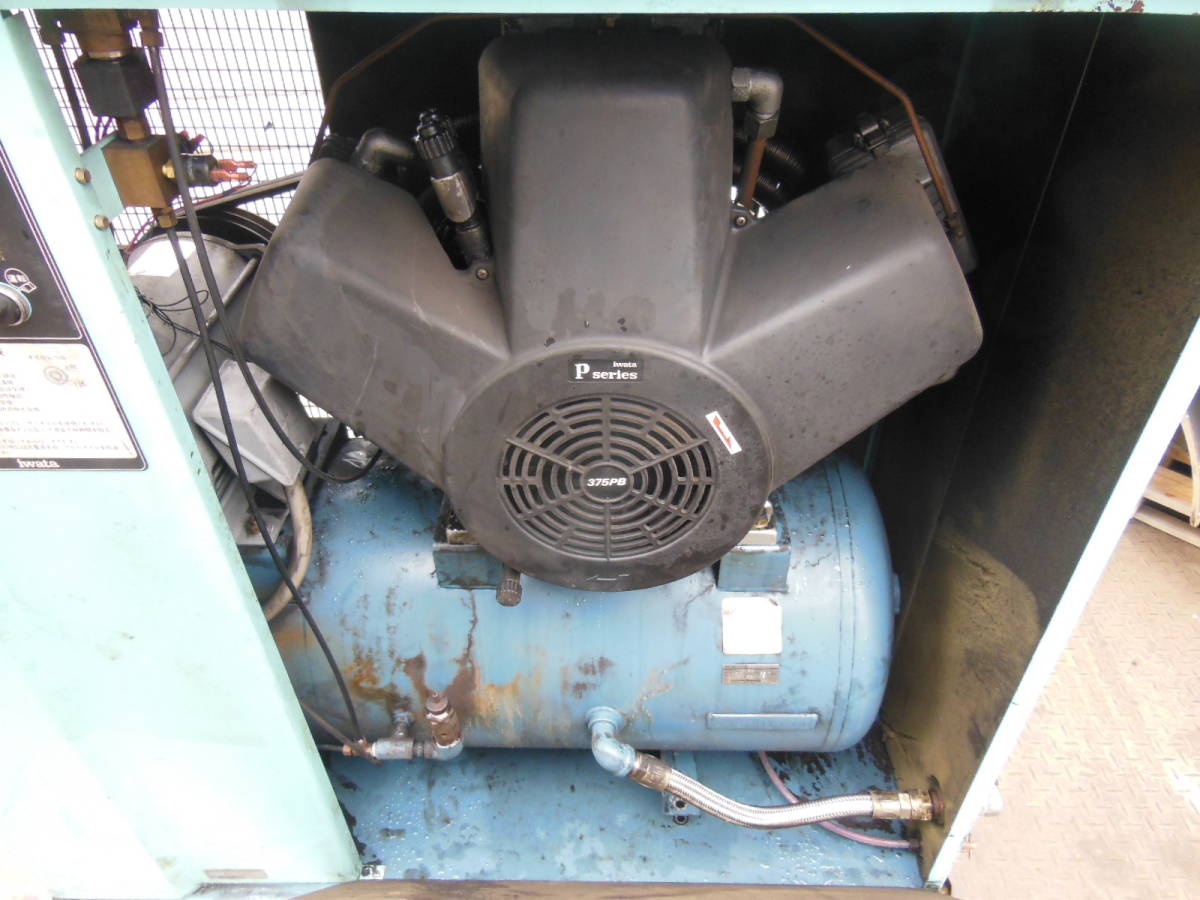 油谷 №2344 エアーコンプレッサー イワタ CTD-75PBD 3967時間 防音型 中古 60HZ 三相200V 7.5Kw 10馬力 パッケージ型 福岡から 動作良好