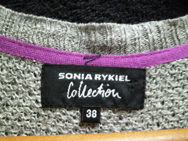 SONIA RYKIEL/ Sonia Rykiel * серый ламе крюк плетеный ... длинный вязаный 38/ лен . Onward . гора *N1016