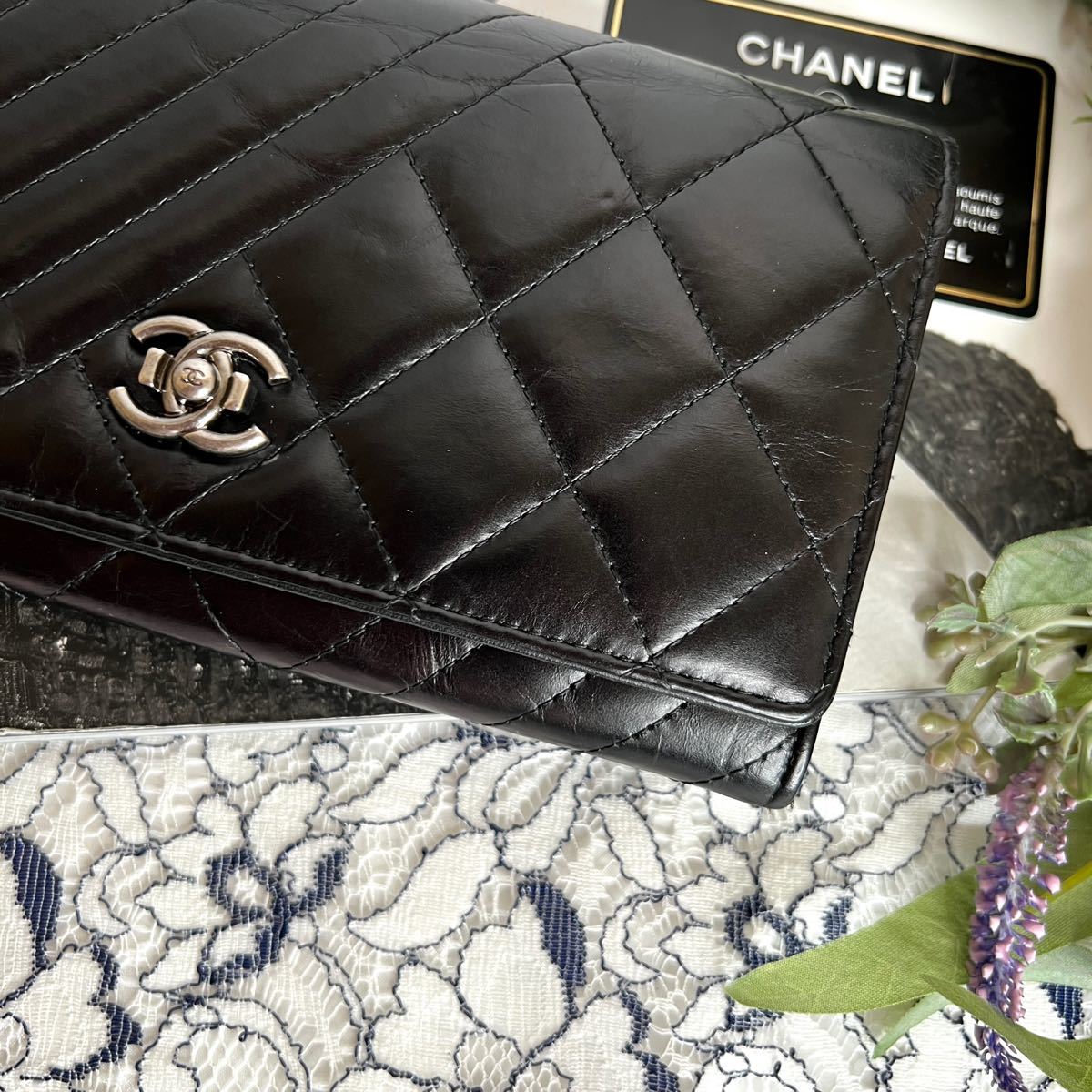 CHANEL シャネル【極美品】ボーイシャネル シェブロン フラップ 長財布