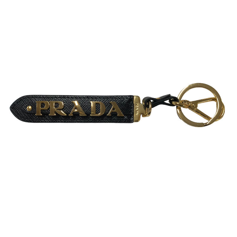プラダ PRADA キーリング ブラック ゴールド金具 キーホルダー ユニ