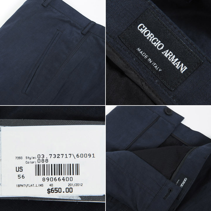 [GP523]joru geo Armani чёрный этикетка [ стандартный. темно-синий!]linenx шелк брюки (56)S/S новый товар 