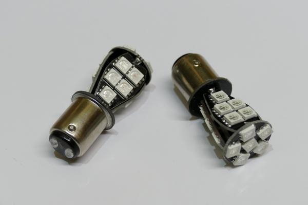 S25　24V専用　ブレーキフラッシュ　ダブル　赤　点滅　LED　21SMD　1157_画像1