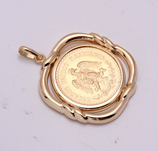 質屋出品》k18/k21.6☆メキシココイン2.5ペソ金貨ペンダントトップ☆C