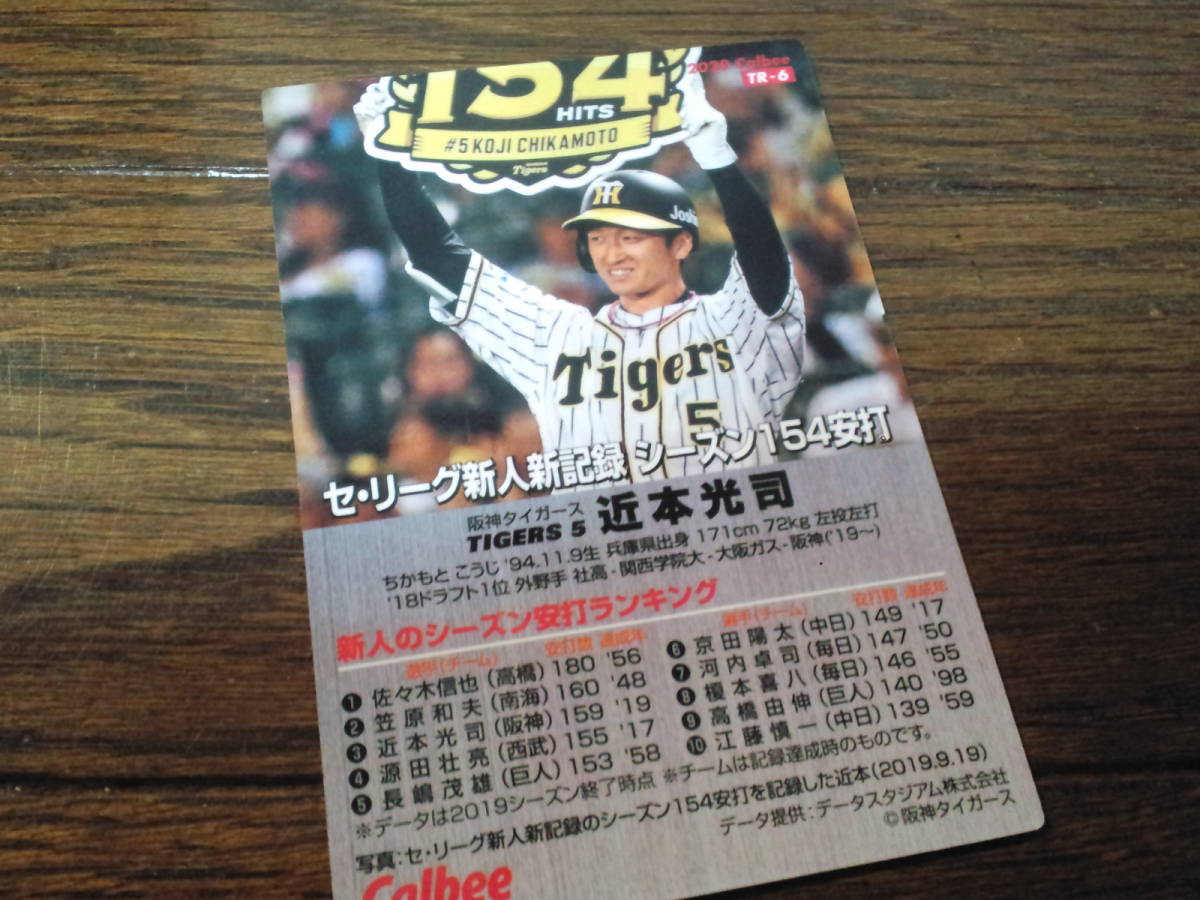 ［同梱可］20★近本光司（阪神タイガース） ★THE RECORD CARD（TR-6）☆2020年カルビープロ野球カード★セ・リーグ新人新記録154安打☆_画像2