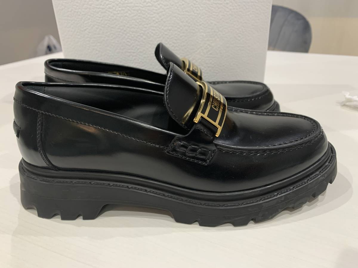 美品】ディオール ローファー ブラッシュカーフ ブラック 35 1/2 美品】ディオール ローファー ブラッシュカーフ ブラック 35 1/2