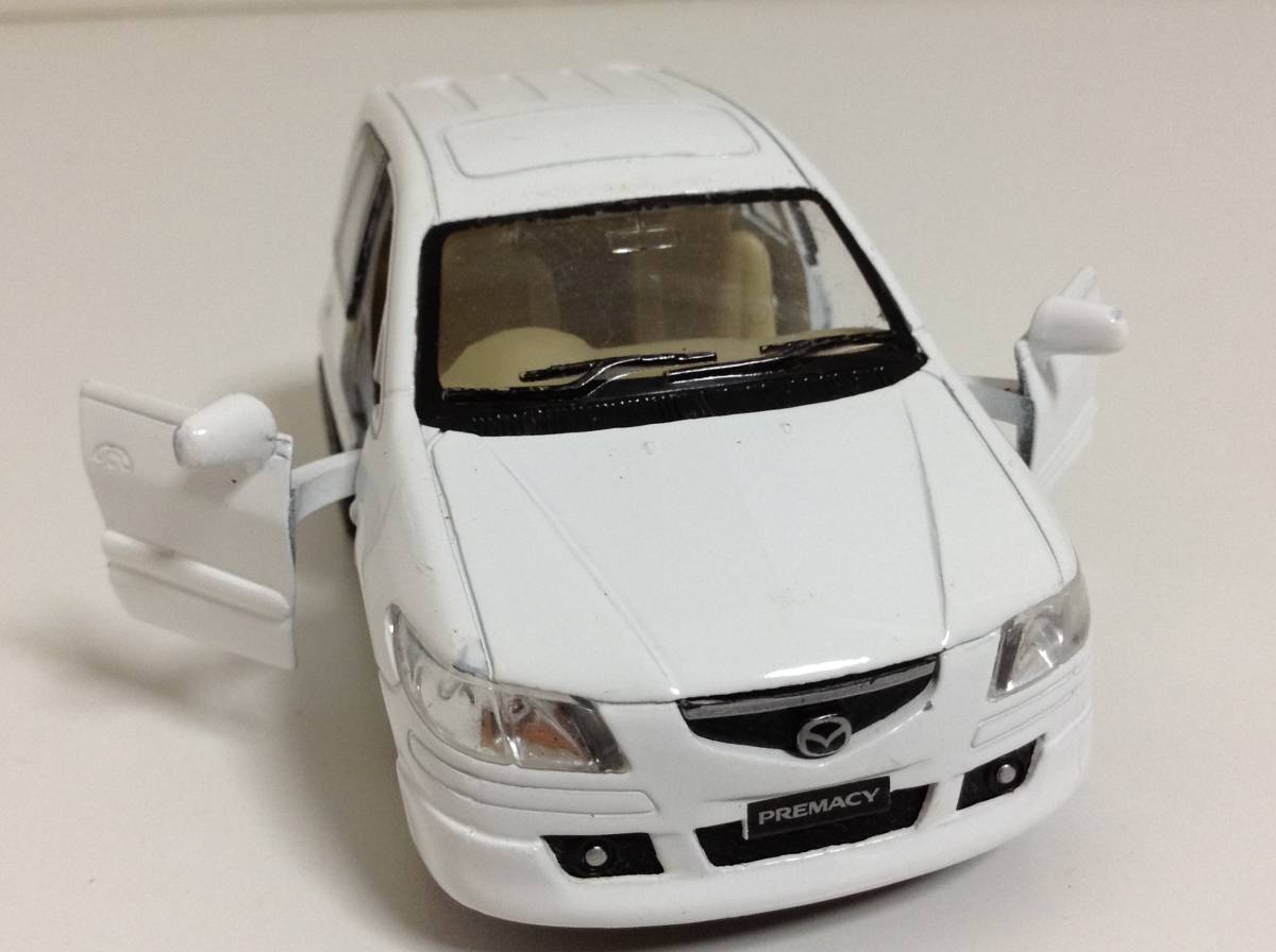 MAZDA マツダ 初代 プレマシー CP型 1999年式~ 1/44 約9.7cm プルバックカー ダイキャスト ミニカー ドア開閉 kinsfun 白 送料￥300_ウインドウリアサイド部分に亀裂があります