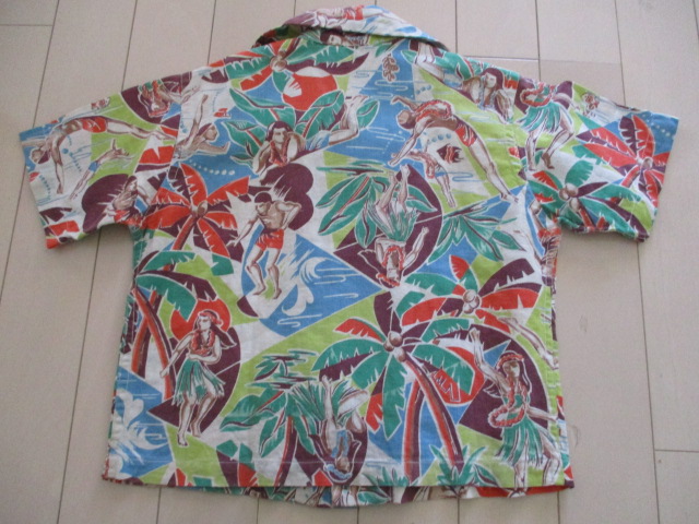 1930\'s-1950\'s Honolulu made South seas Vintage aloha shirt Hawaiian shirt siafla girl surfer swimming ... tree 