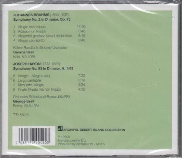 [CD/Archipel]ブラームス:交響曲第2番ニ長調Op.73他/G.セル&ケルン放送交響楽団 1958.9.8他_画像2