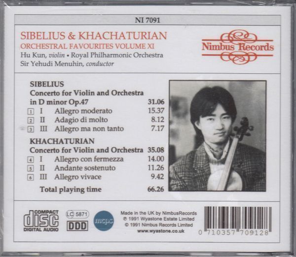 [CD-R/Nimbus]シベリウス:ヴァイオリン協奏曲ニ短調Op.47他/H.クン(vn)&Y.メニューイン&ロイヤル・フィルハーモニー管弦楽団 1990.4_画像2