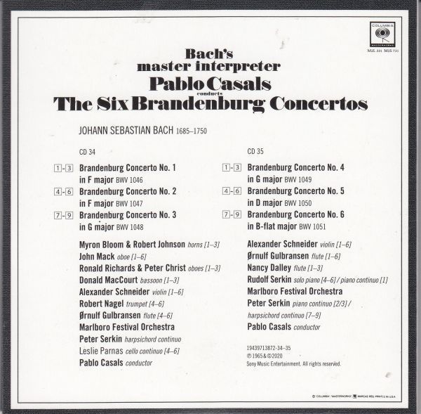 [2CD/Columbia]バッハ:ブランデンブルク協奏曲全曲BWV.1046-1051/P.カザルス&マールボロ音楽祭管弦楽団 1964-1964_画像2