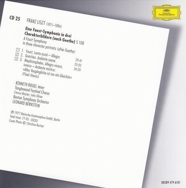[CD/Dg]リスト:ファウスト交響曲/K.リーゲル(t)&L.バーンスタイン&ボストン交響楽団 1976_画像2