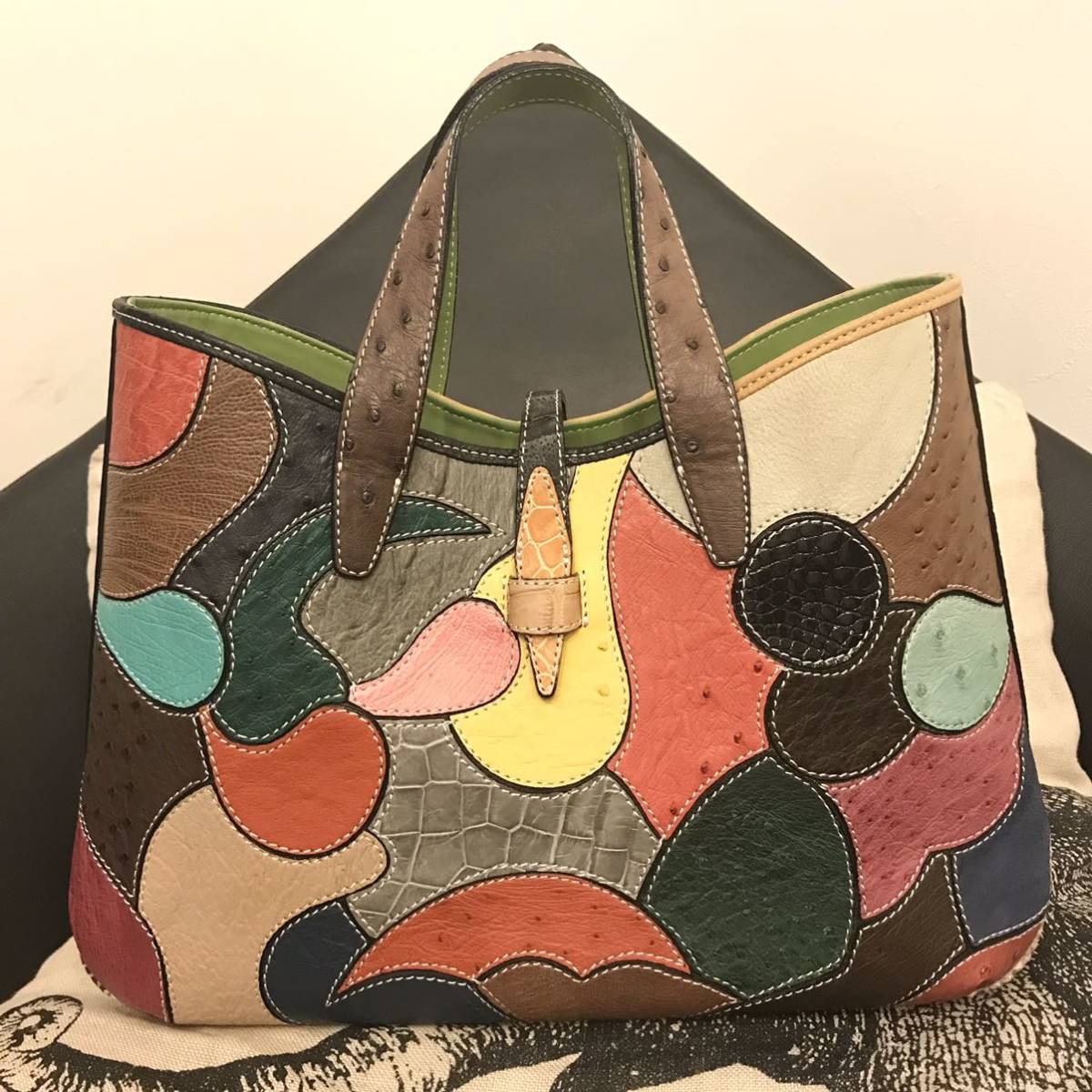 良品☆ JRA 保証 エキゾチックレザー トートバッグ ハンドバッグ _画像2