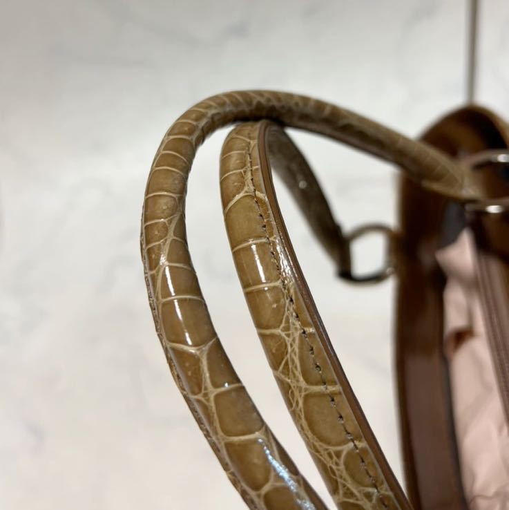 ◆JRA認定◆ 未使用美品 タグ付 サンバッグ坂本 S.SAKAMOTO シャイニングクロコダイル 鰐革 センター取り ハンドバッグ 参考23.2万 日本製_画像9