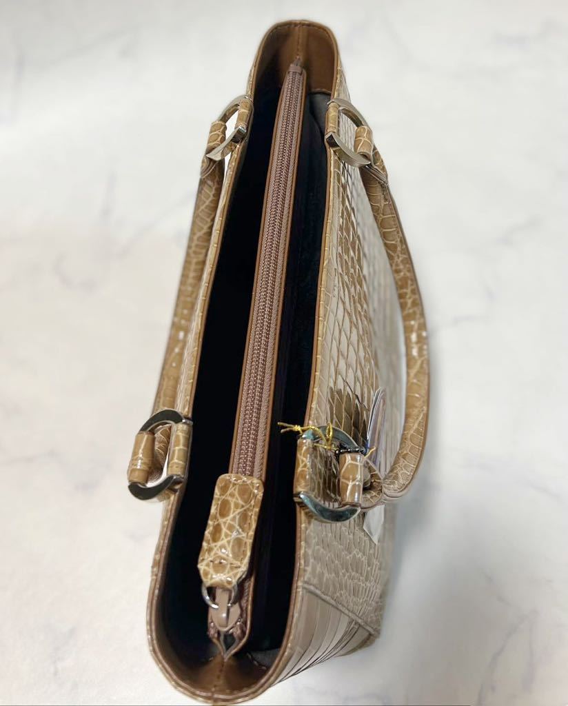 ◆JRA認定◆ 未使用美品 タグ付 サンバッグ坂本 S.SAKAMOTO シャイニングクロコダイル 鰐革 センター取り ハンドバッグ 参考23.2万 日本製_画像8