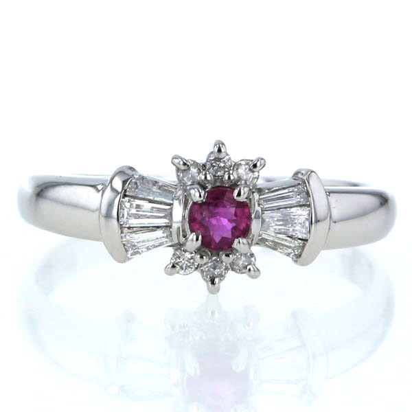 Pt900 プラチナ リング ルビー ダイヤモンド0.17ct 十字 クロス