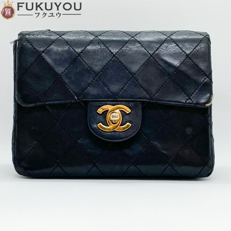 最適な材料 CHANEL/シャネル 7桁 0番台 ブラック チェーンショルダー