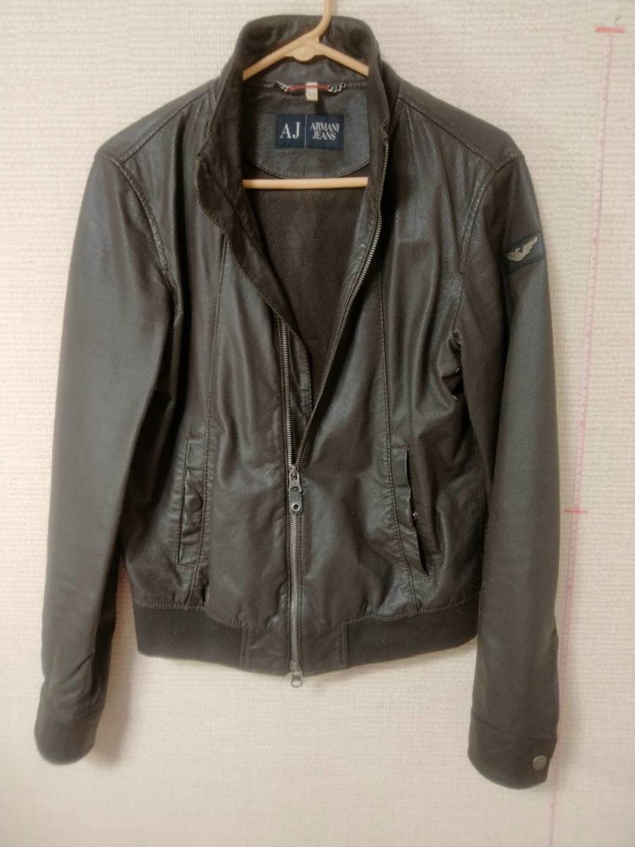 高質で安価 アルマーニジーンズ レザーライダースジャケット レザー