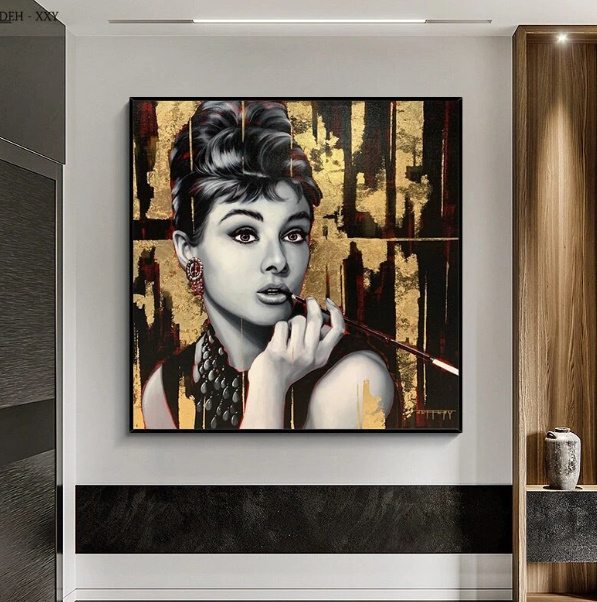  C2036 オードリー・ヘップバーン Audrey Hepburn キャンバスアートポスター 特大サイズ 70×70cm イラスト インテリア 海外製 枠なし _画像1