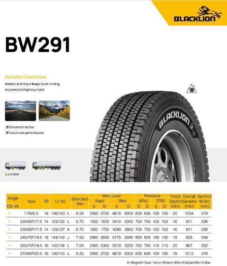 11R22.5-16PR 146/143L BW291★即納　即決★新品 トラックタイヤ★スタッドレスタイヤ★ スノータイヤBLACKLION　ブラックライオン_画像8