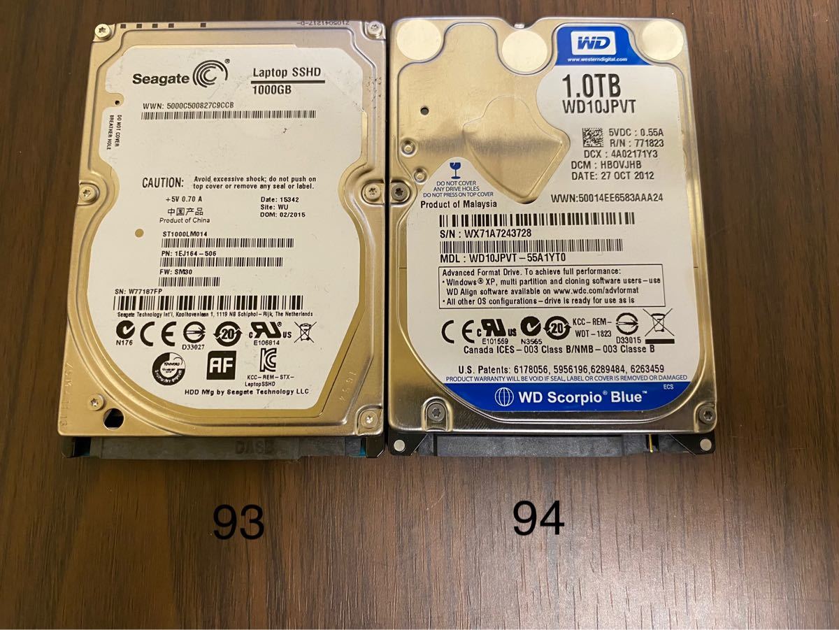 HDD 2 5インチ 1TB 2枚 計2TB 動作確認済|PayPayフリマ