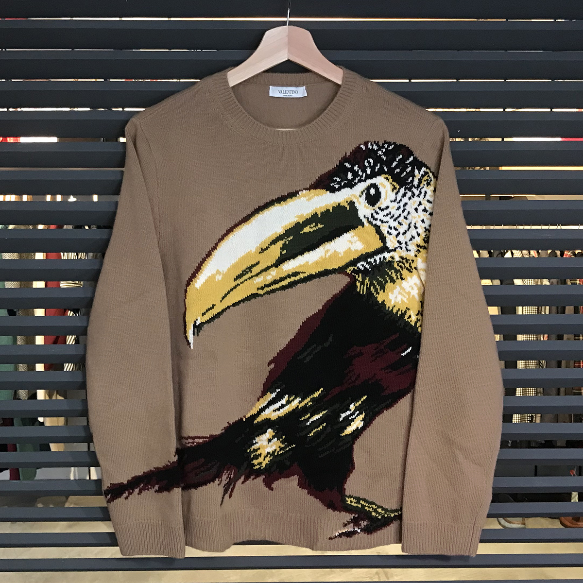 [ unused ] Valentino oo is si pattern long sleeve crew neck knitted Camel RV3KC00LWTX wool cashmere #XS bird 09746