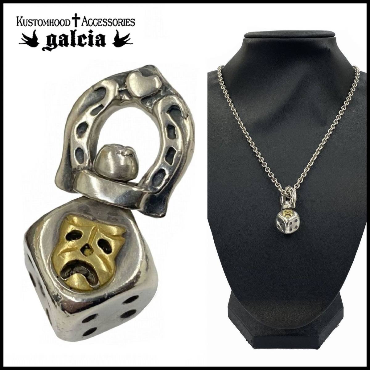 galciagarusia silver 925 brass TRAGEDY DICE Trajet ti face dice rhinoceros koro pendant top necklace Skull Cross 