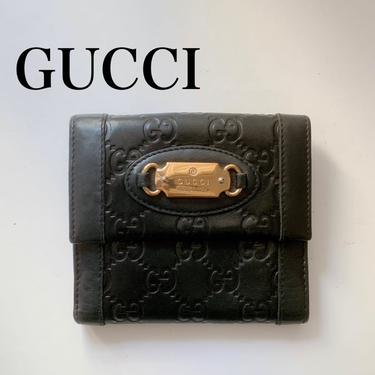 美品】GUCCI グッチ GG柄 折り財布 グッチシマ 黒 レザーシマ