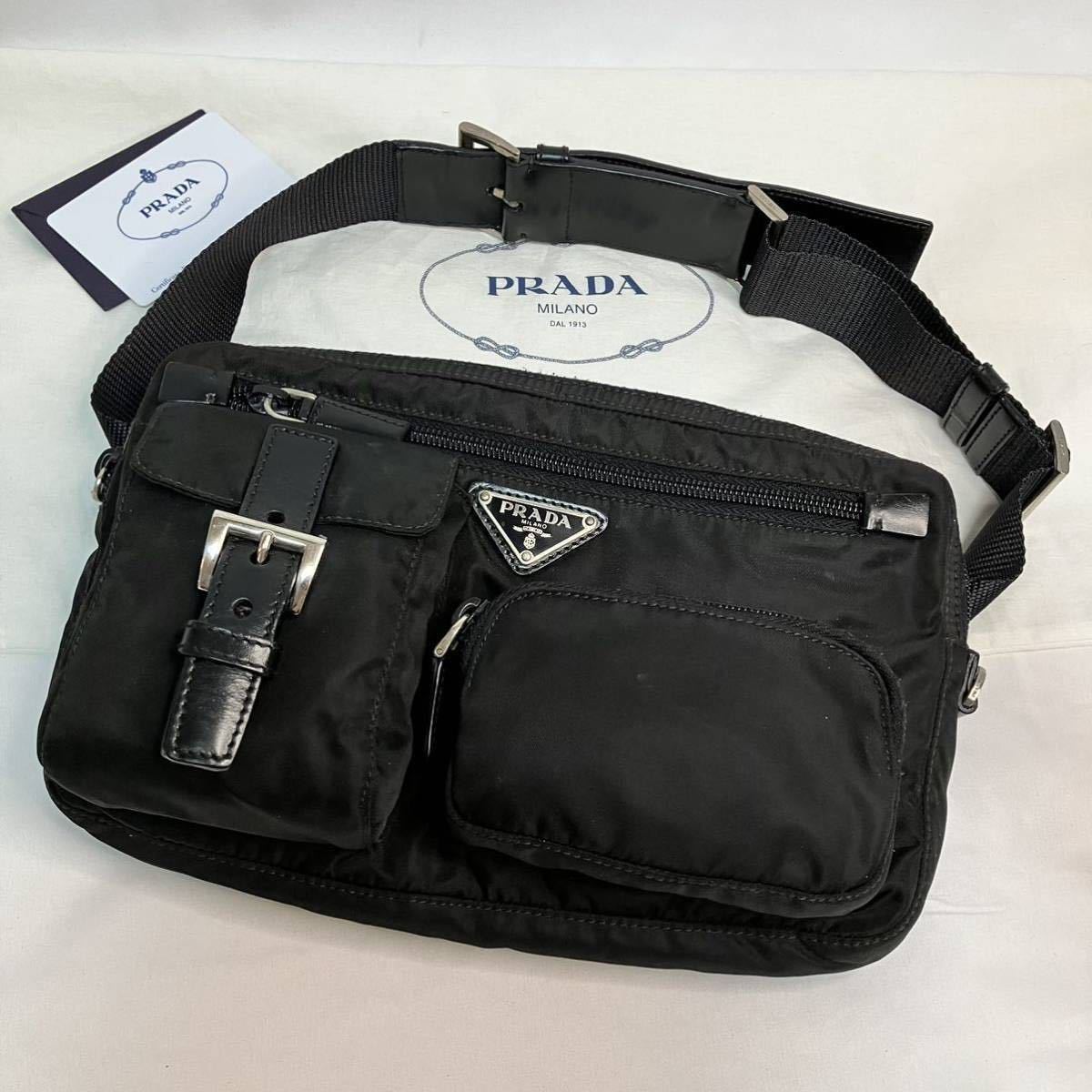 極美品】PRADA プラダ ウエストバッグ ボディバッグ ナイロン ブラック