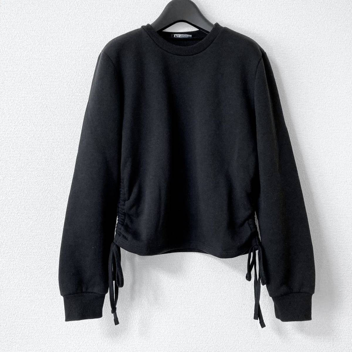 ZARA サイドギャザー スウェット トレーナー 黒 S クロップド ZARA サイドギャザー スウェット トレーナー 黒 S クロップド